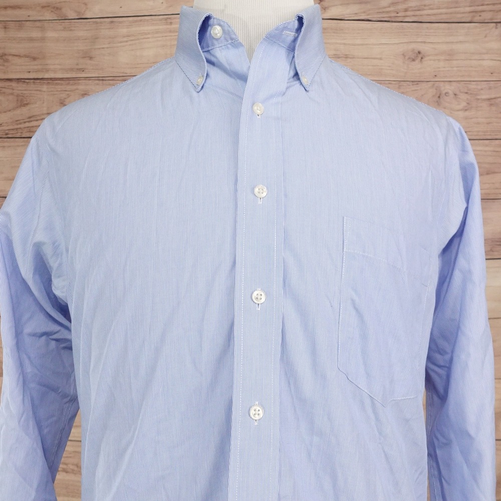 Eagle Shirtmakers Dress Shirt Mens 16.5 34/35 Blue Stripe Good Non-Iron Cotton